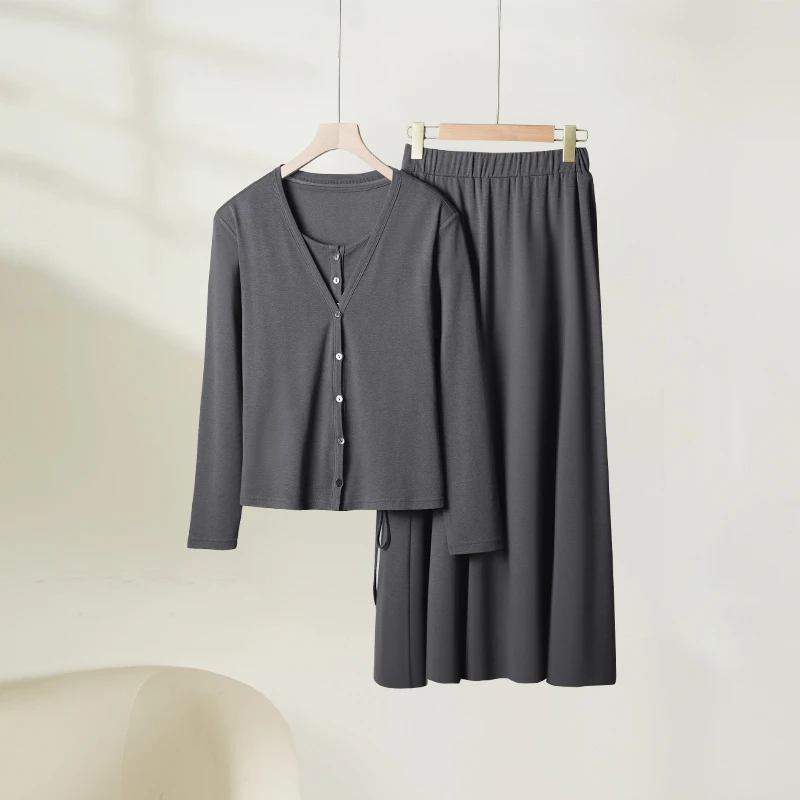洋气炸街减龄套装女2024新款开衫T恤半身裙三件套