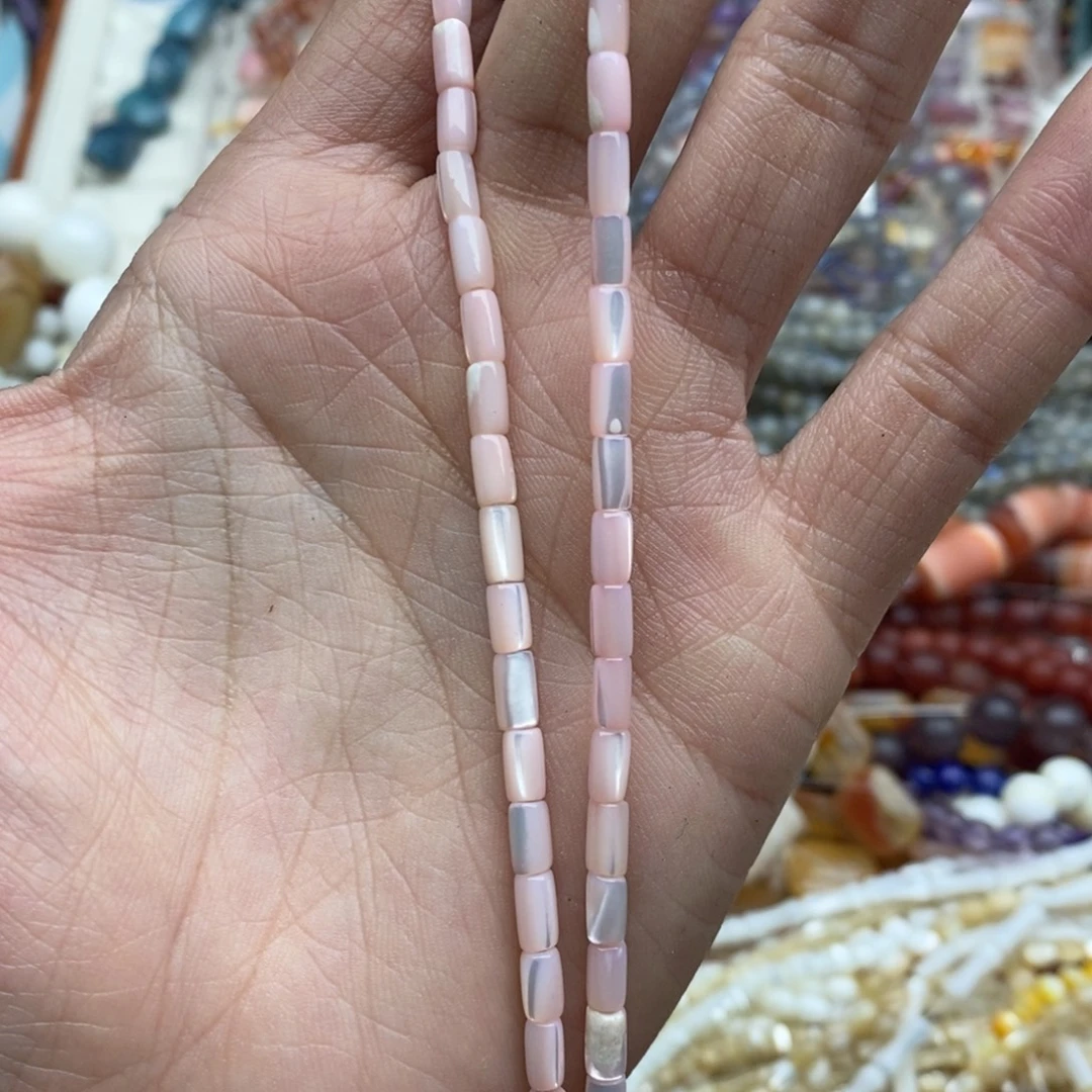 玛瑙/玉髓未镶嵌珠宝半成品一条3×6粉贝壳细管烤色