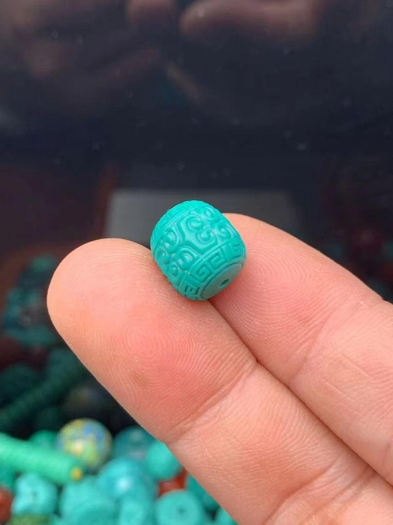 湖北原矿纯手工特色高瓷原绿石精工深绿色回纹老型11x10mm【014】