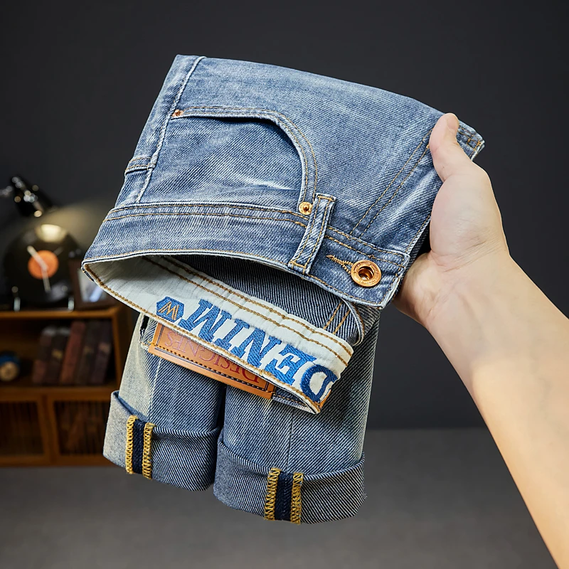 新款高端爆款牛仔裤男青春潮流韩版宽松弹力斜纹面料刺绣百搭小脚