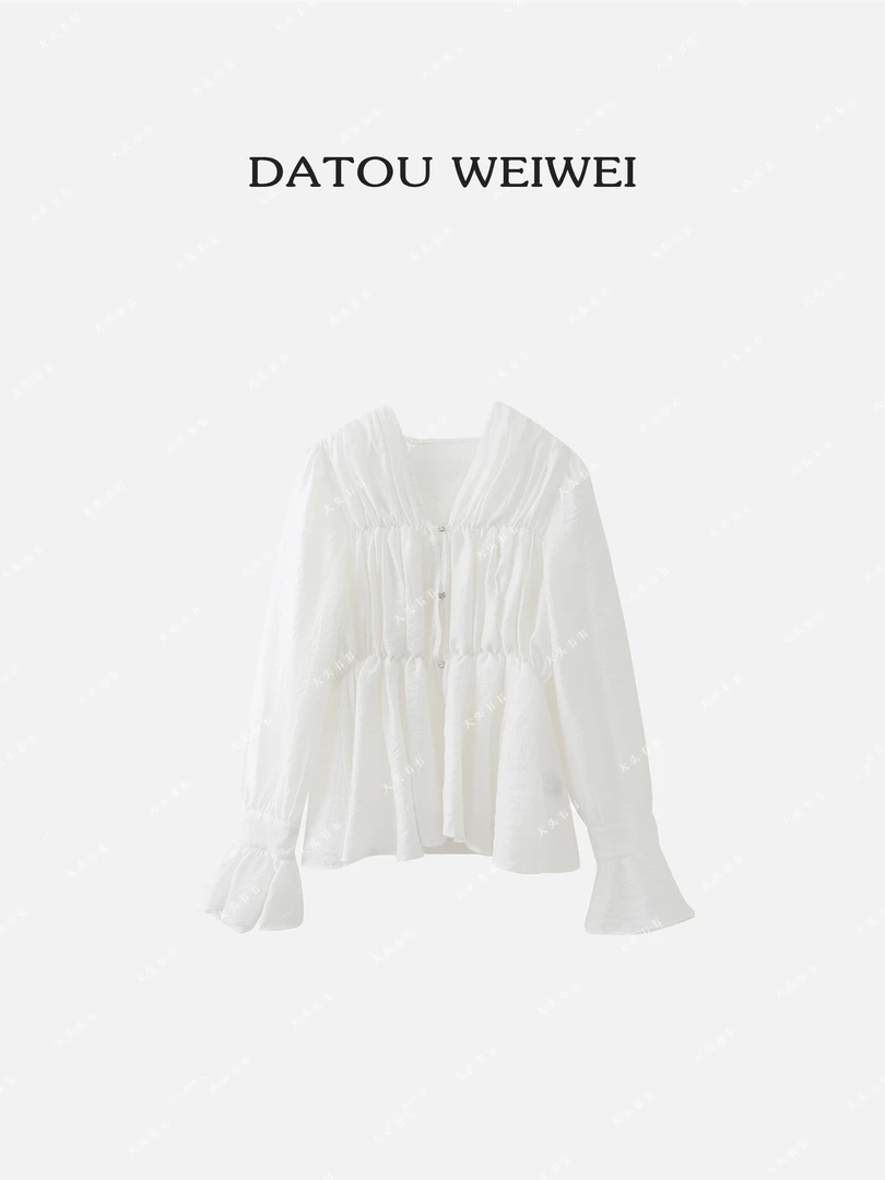 【DTWW大头韦韦】花边显瘦松紧捏褶法式衬衫531114