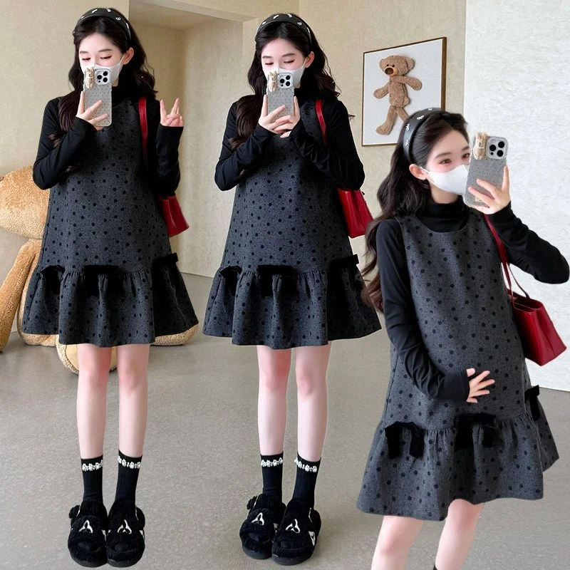 时髦孕妇春秋装连衣裙小个子洋气爆款两件套孕期显瘦高级感两件套