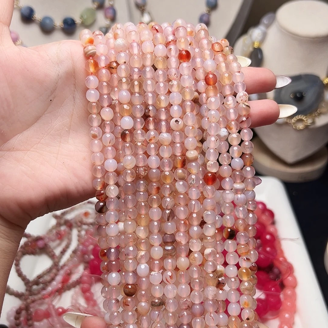 玛瑙/玉髓合金珠宝半成品k154 6m 飘花粉玛瑙一条