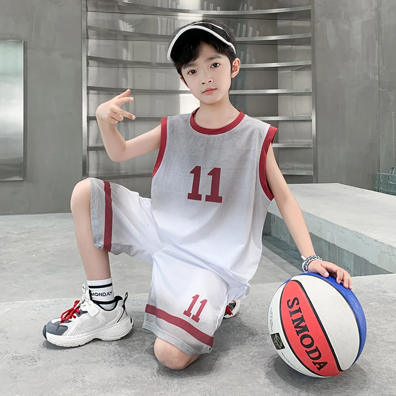 男童篮球服网眼速干套装无袖夏季背心儿童中大童运动两件套比赛