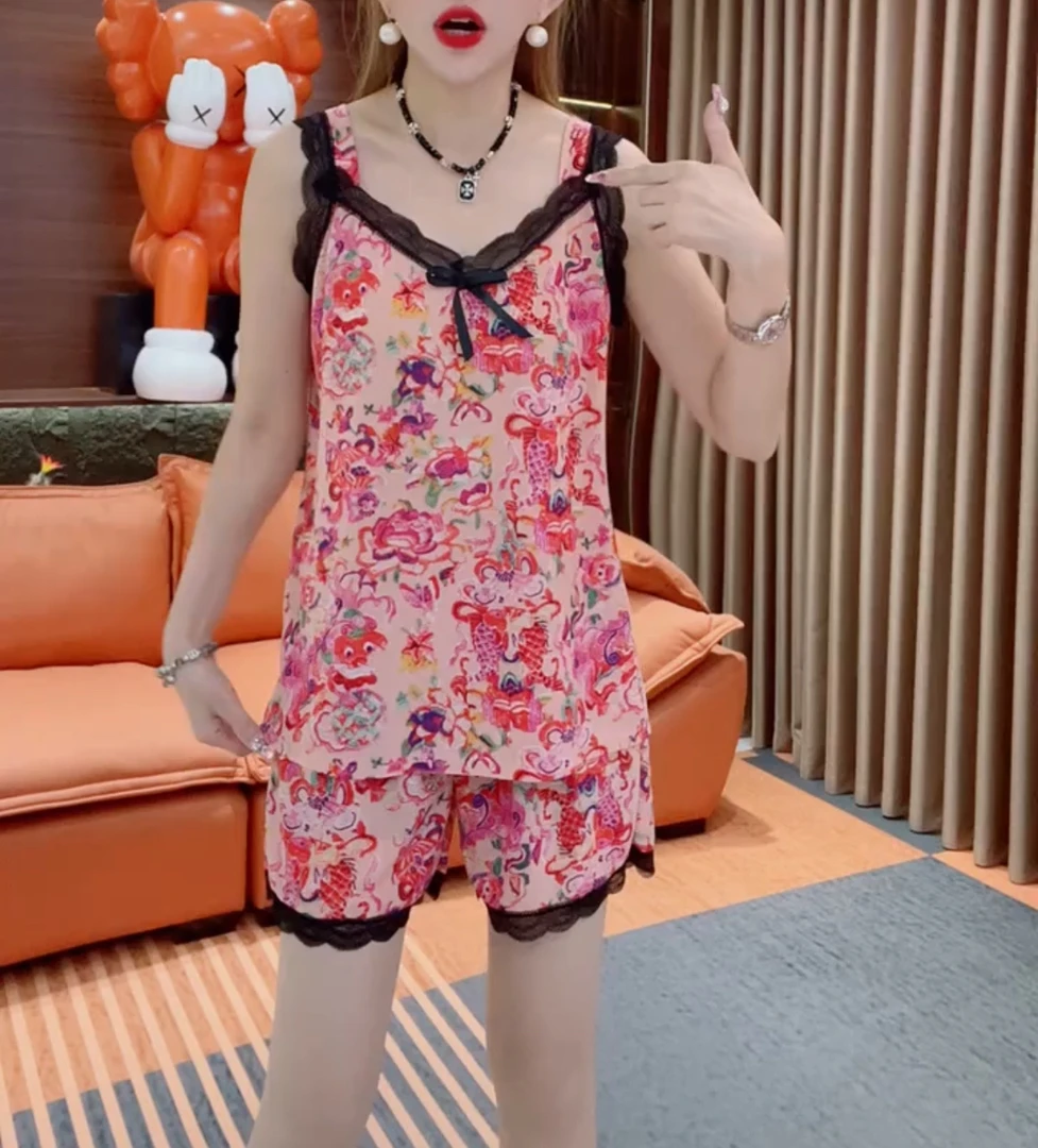 凉快透气吊带短裤家居服两件套【实物微色差】