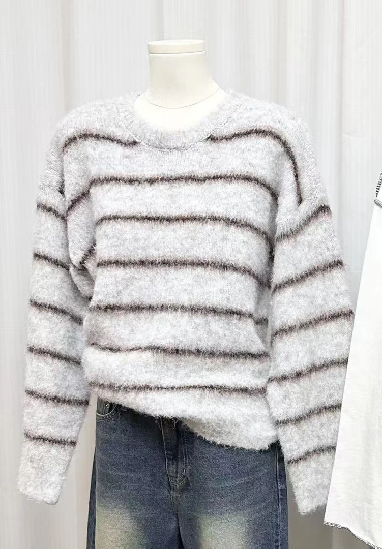 「no退no换」东大门时尚秋冬THE CAMEL 条纹女士毛衣