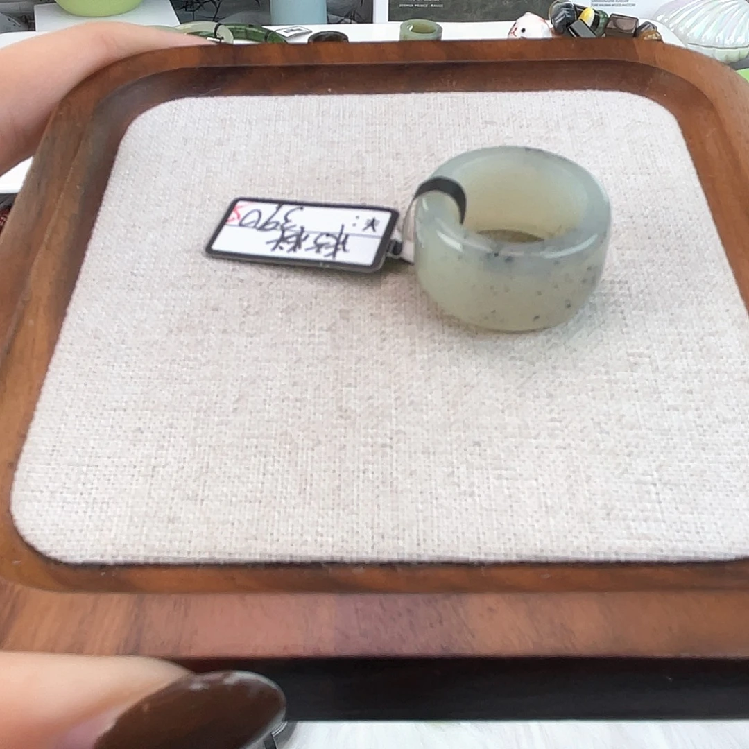 和田玉未镶嵌戒指U63点墨圆切16.7不退换