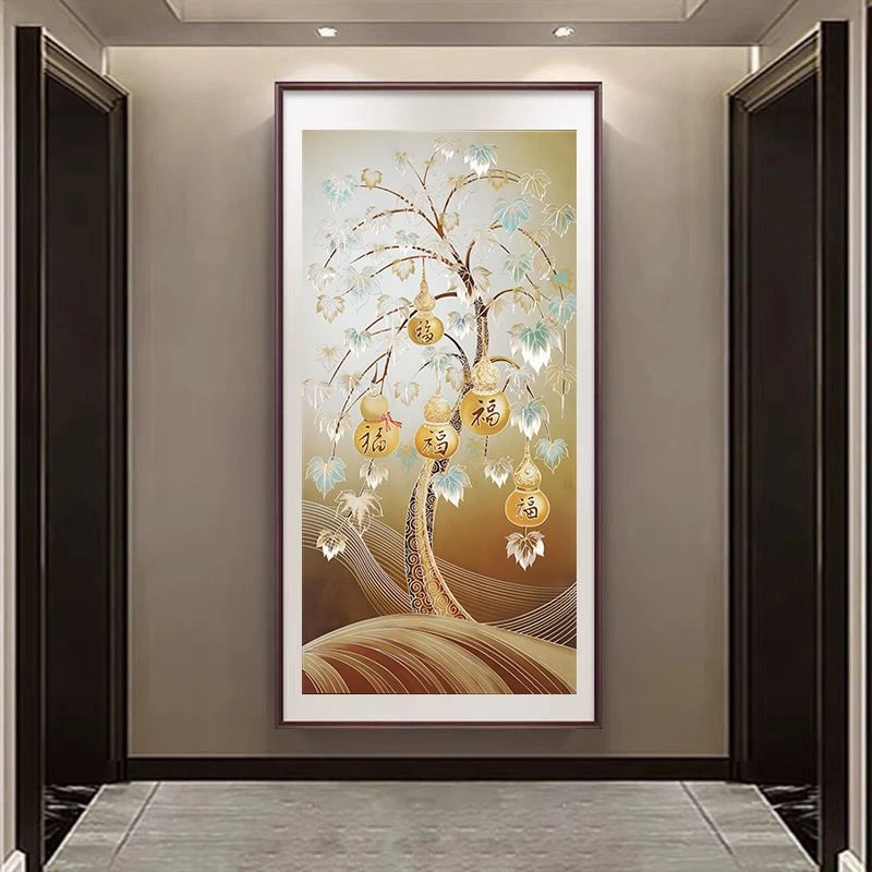 金箔手工立体描金福禄五福临门入户玄关挂画客厅走廊过道墙装饰画