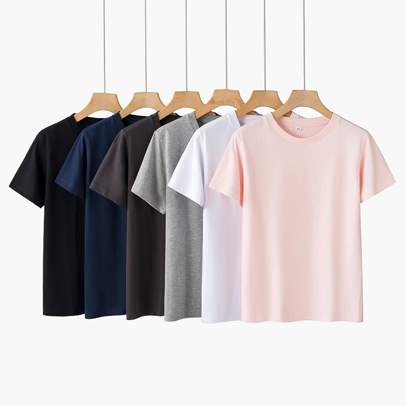 A232全棉男女通用打底纯色筒织双纱230克圆领短袖T恤小宽松厚实