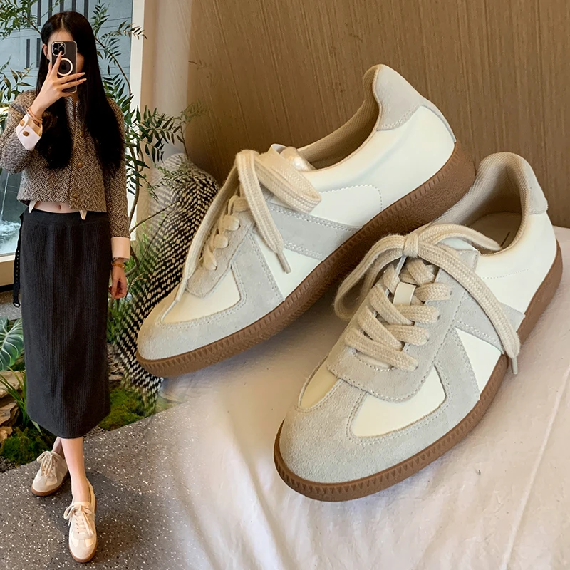 胖MM大码女鞋2025年春季新款德训鞋宽胖脚软底休闲百搭小白鞋