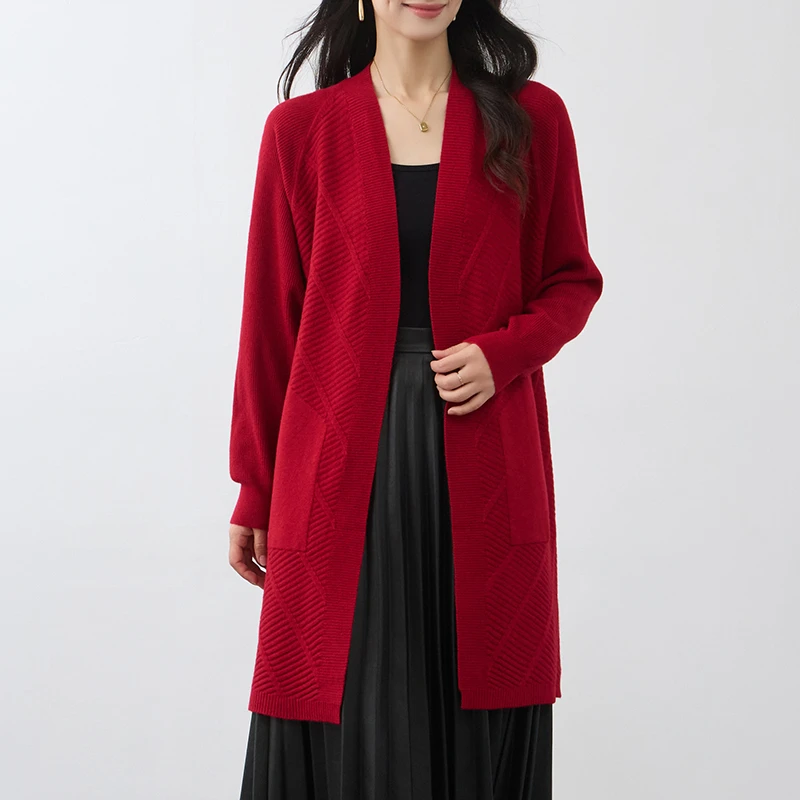 女士中长款披肩春秋外搭大码针织外套2025年新款妈妈洋气毛衣开衫