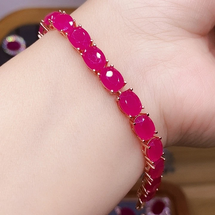 运***康银S925镶嵌手链红宝石