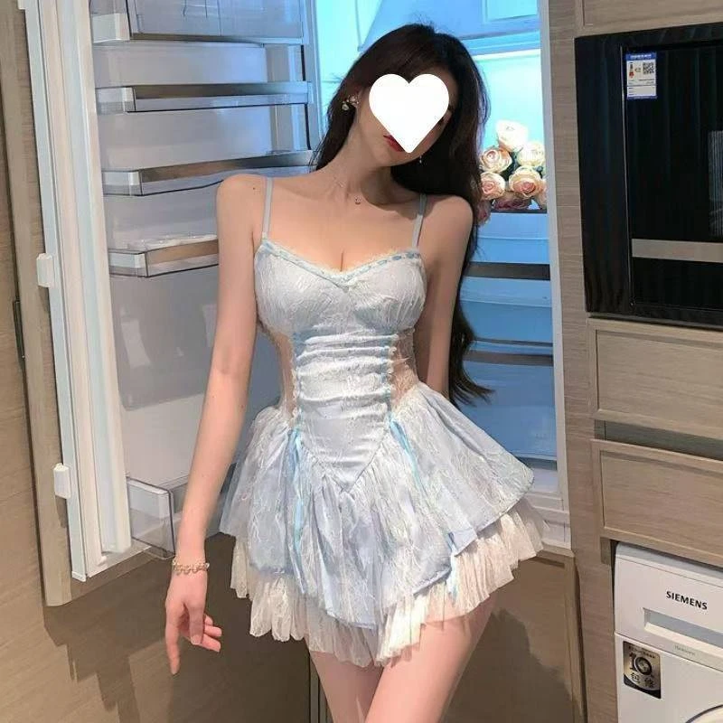 辣妹洛丽塔小心机性感蕾丝网纱吊带连衣裙气质修身显瘦蓬蓬裙套装