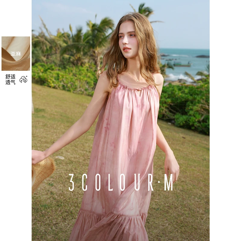 【可可专属】三彩2025春季新款樱花吊带裙无袖连衣裙宽松长裙dbx