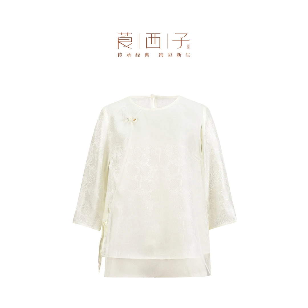【烟柳】国风桑蚕丝圆领夏季女装复古气质长袖上衣小众通勤出游