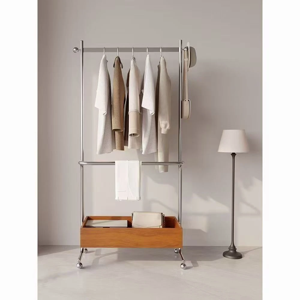 中古落地现代不锈钢挂衣架衣帽架卧室移动家用收纳置物衣帽架