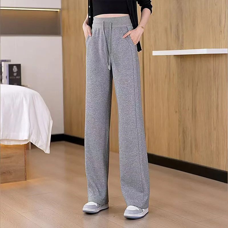 2025年春秋新款宽松韩版阔腿裤女窄版直筒裤休闲显瘦纯色裤子