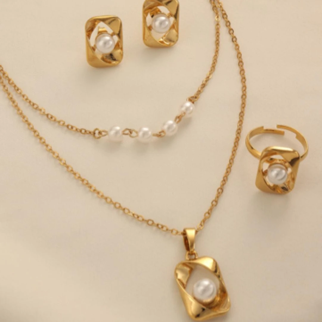 铜合金项链 铜合金项链 双层珠珠项链套装