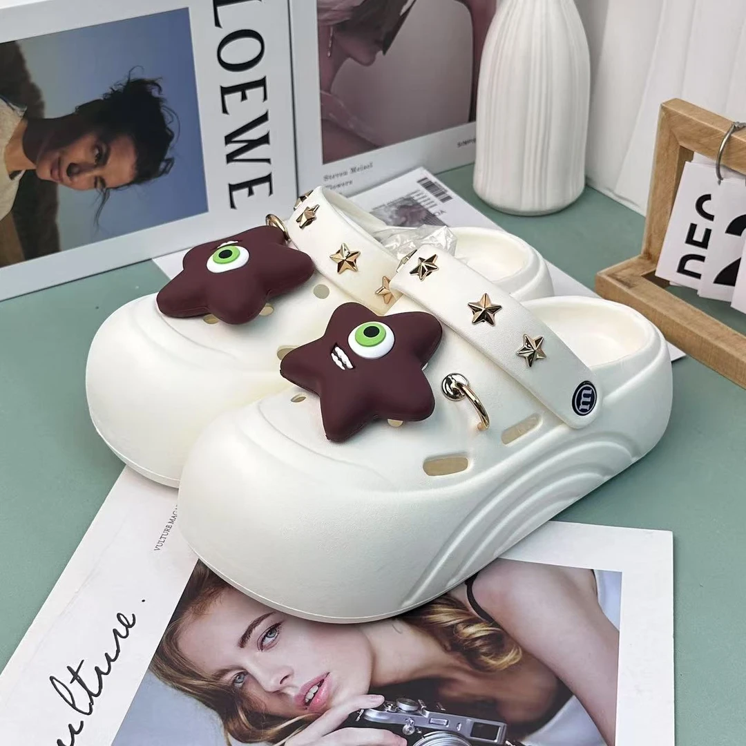 夏季新款踩屎感洞洞鞋女款夏季新款厚底增高沙滩eva防滑包头半拖