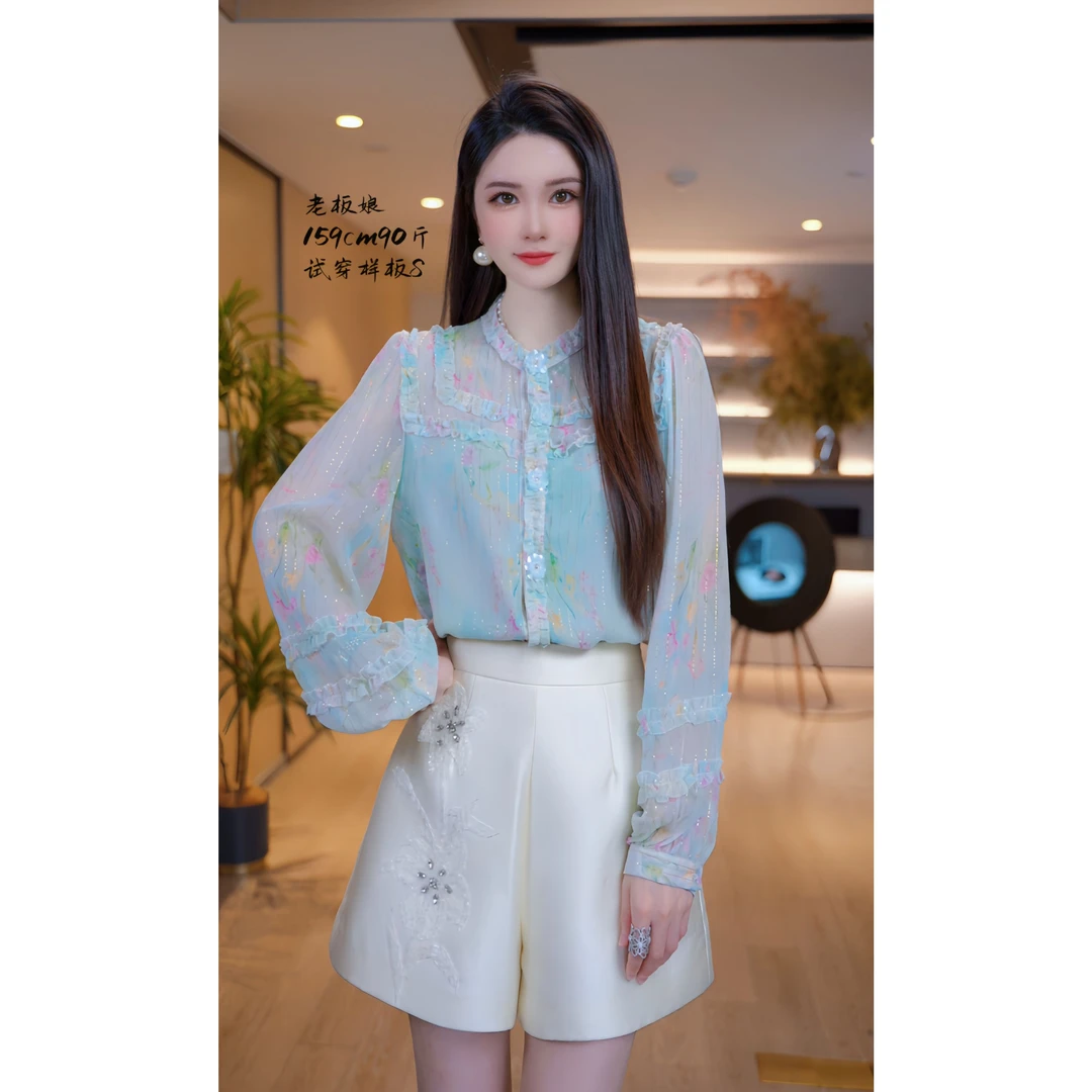 【深圳米熙儿】25年春款桑蚕丝法式金银丝线编织设计感衬衣衬衫Y224