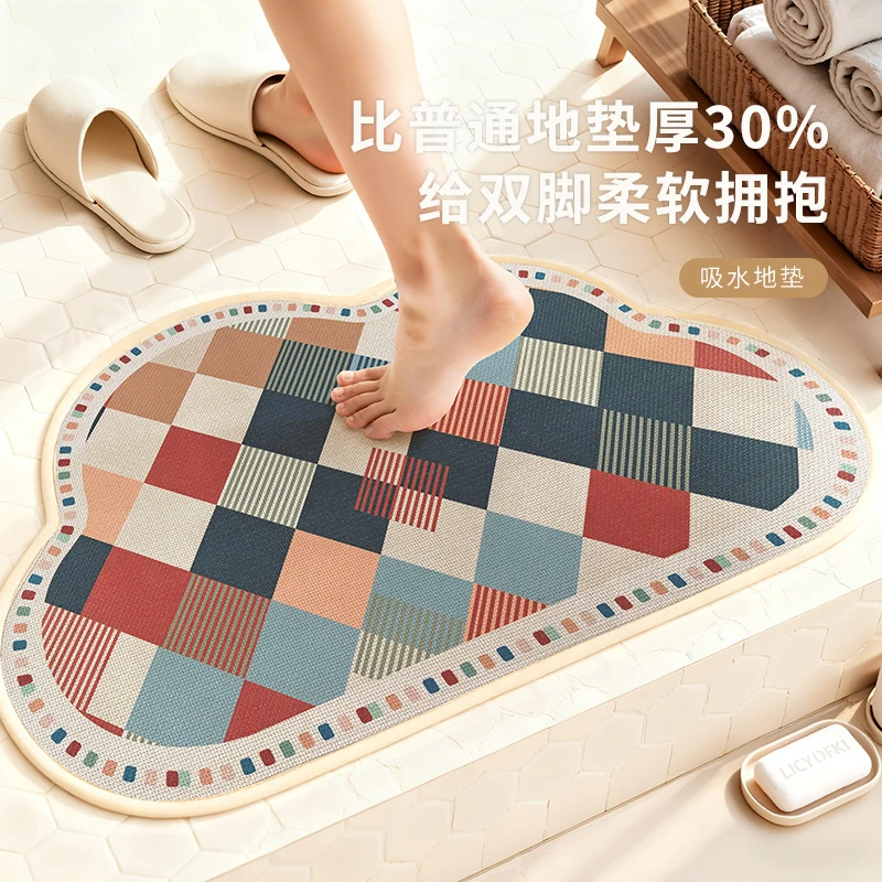 仿亚麻编织浴室吸水速干地垫简约浴室门口防滑脚垫家用加厚耐磨