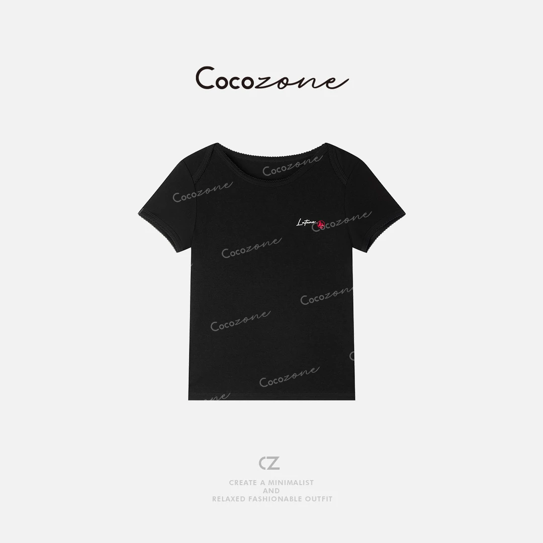 COCO ZONE 刘一一 春季字母刺绣圆领短袖T恤CD1A0040