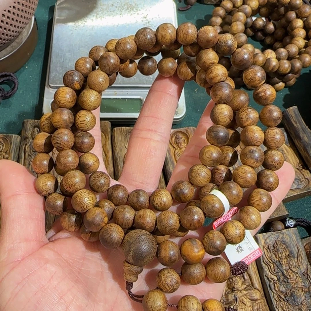 沉香手串白棋淳化老料圆珠多圈1.0高货41克➕