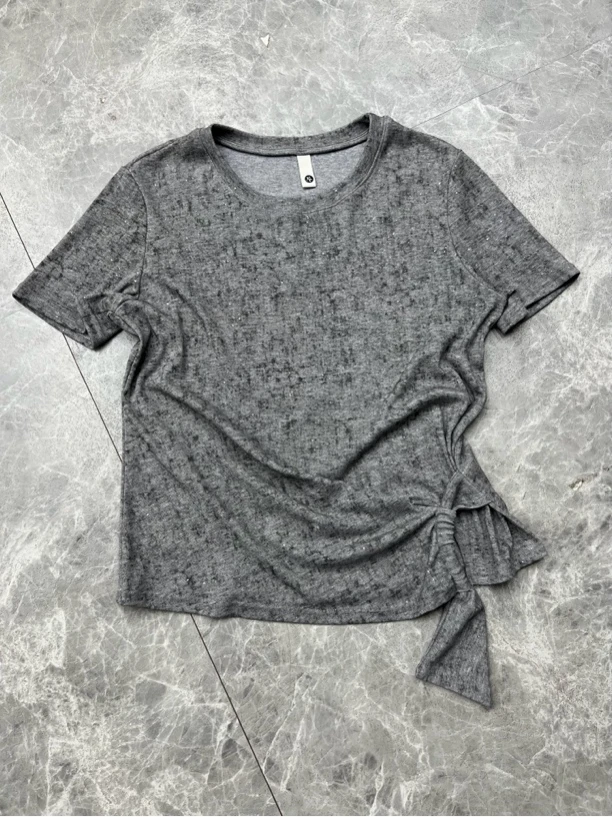 765夏季时尚潮流亮闪闪抽褶半袖女