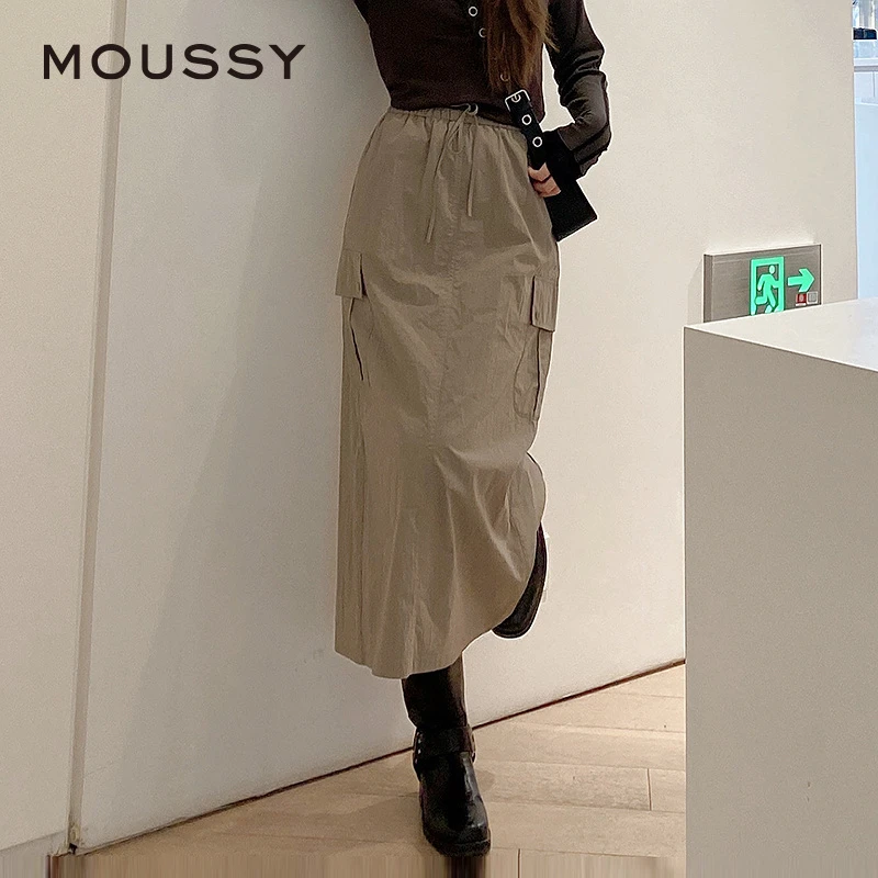 MOUSSY 2025春季新品山系户外风工装裙直筒半身裙女028ISX31-3251