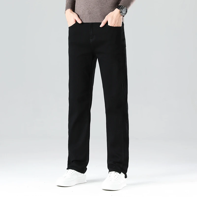 2025秋冬中腰长裤休闲商务百搭弹力男士牛仔裤子高级黑色怀旧蓝色