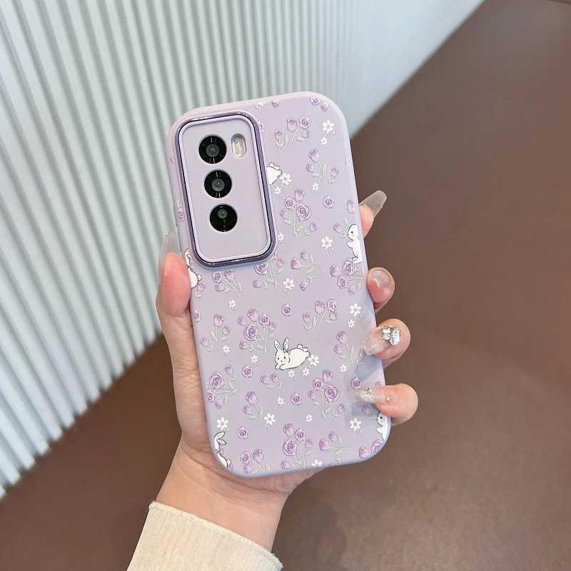 适用于opporeno12手机壳新款reno12pro小清新紫色玫瑰花防摔软壳