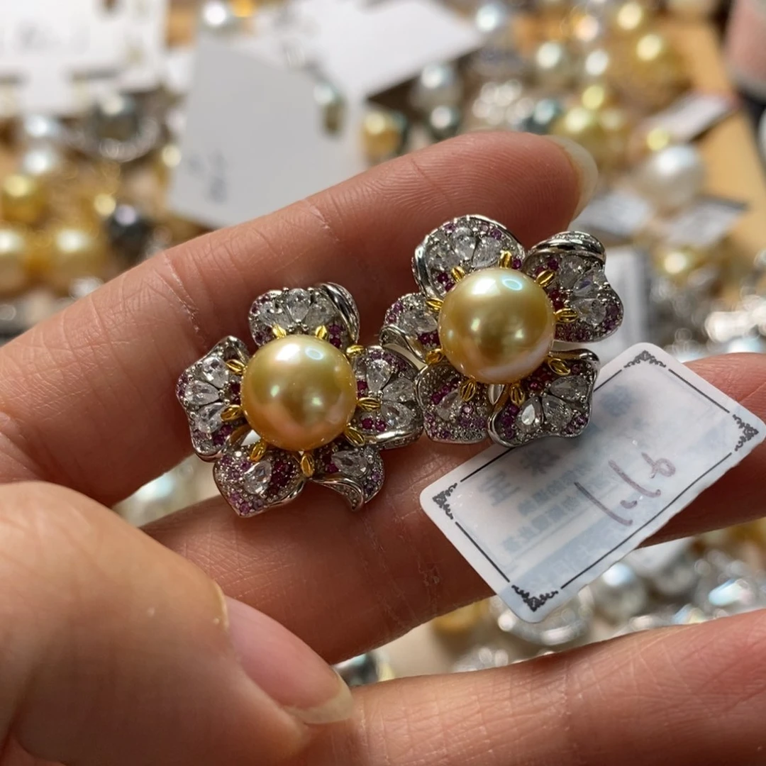 海水珍珠耳饰银S925镶嵌