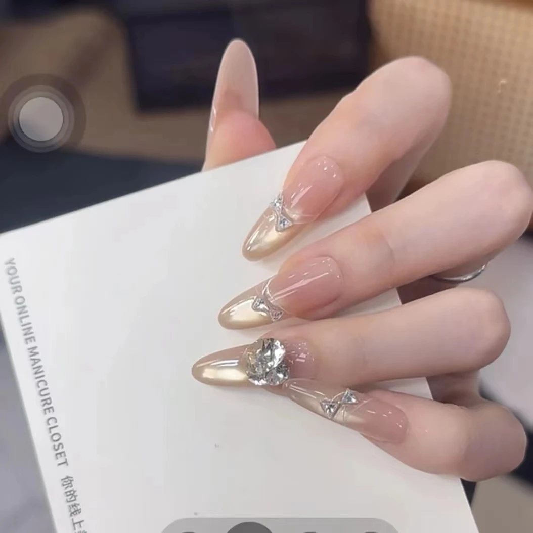 【水光蝴蝶结】纯手工穿戴甲指尖猫眼爆闪大钻华丽千金高级显白美甲