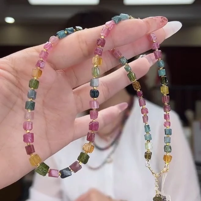 04552007/银S925镶嵌碧玺方糖项链多样性发货