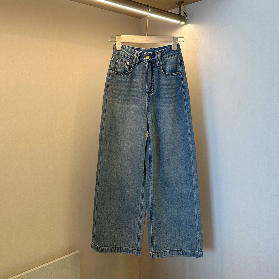【婷婷推荐】25718 夏季新款高腰薄款宽松显瘦垂感阔腿牛仔九分裤女