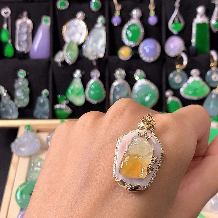 翡翠18K金镶嵌吊坠(不含链)吊坠