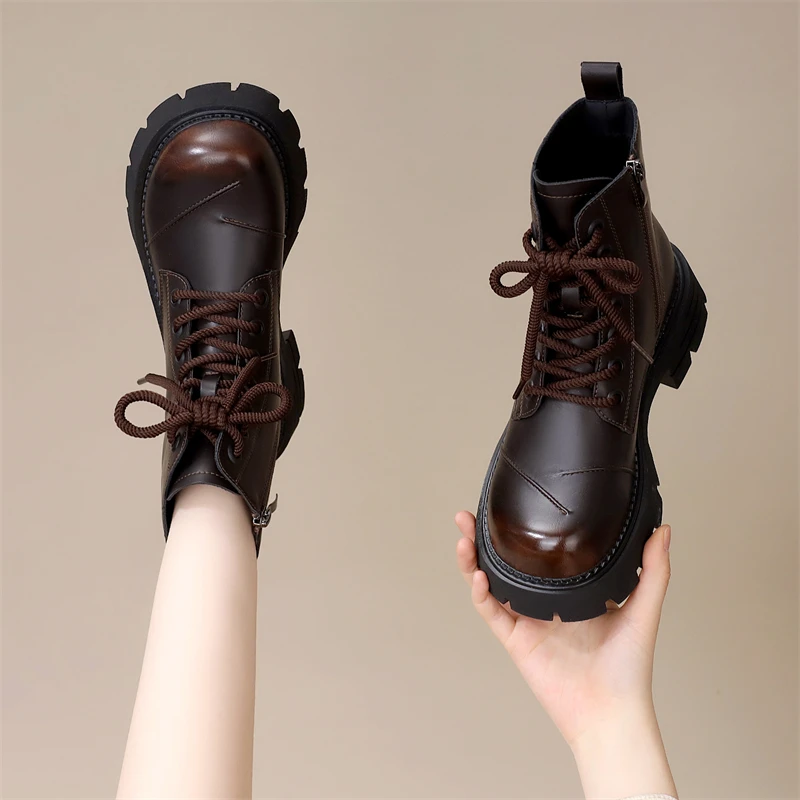 英伦风厚底短靴女2025秋冬季新款百搭舒适软底单靴时尚显瘦马丁靴