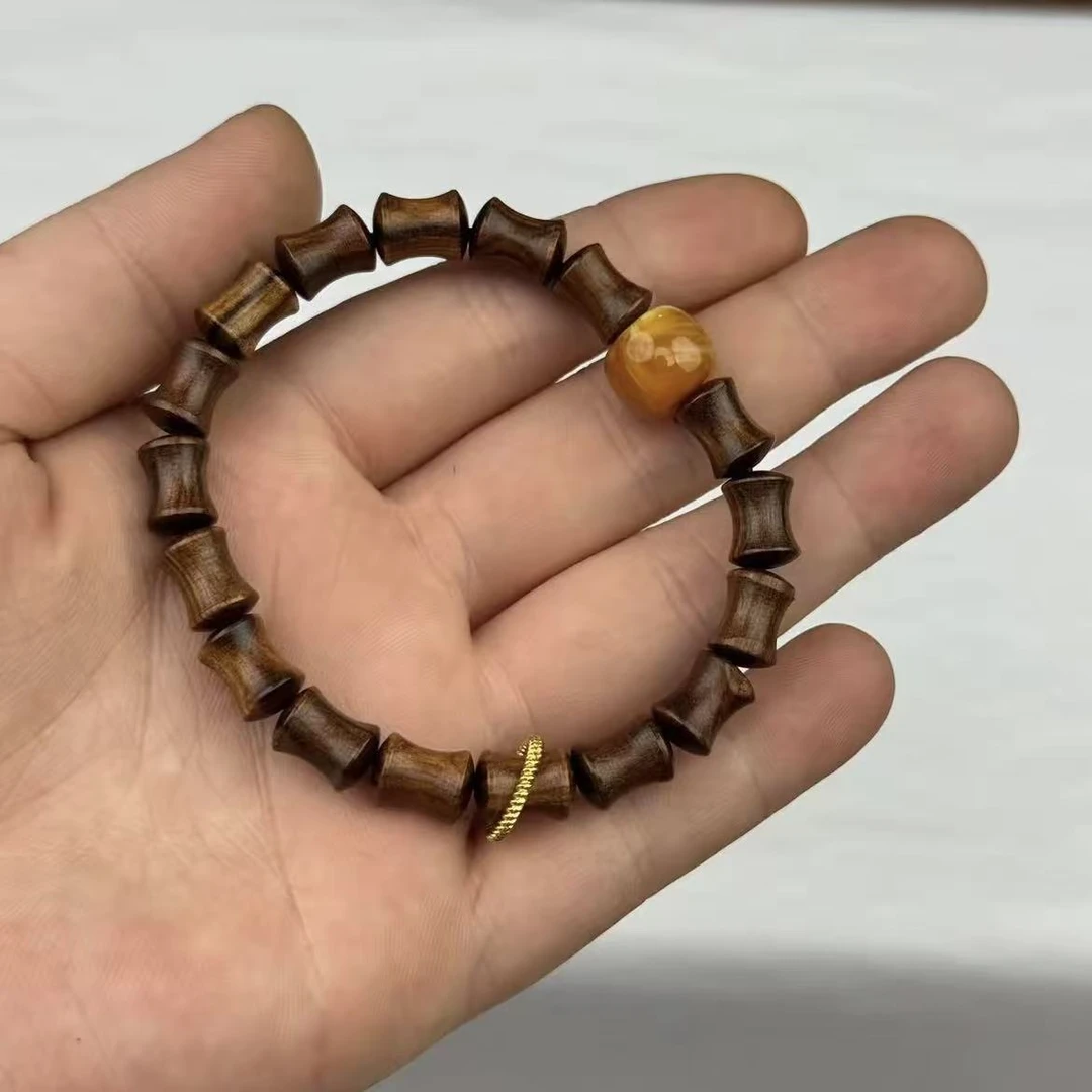 花梨竹节0.6*1.0手串+金属跑环+黄珠（无礼盒）K100