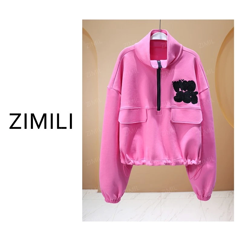 【亮哥女装】2025冬季新品《破晓》报春红拼接半拉链高领卫衣6030- Q2