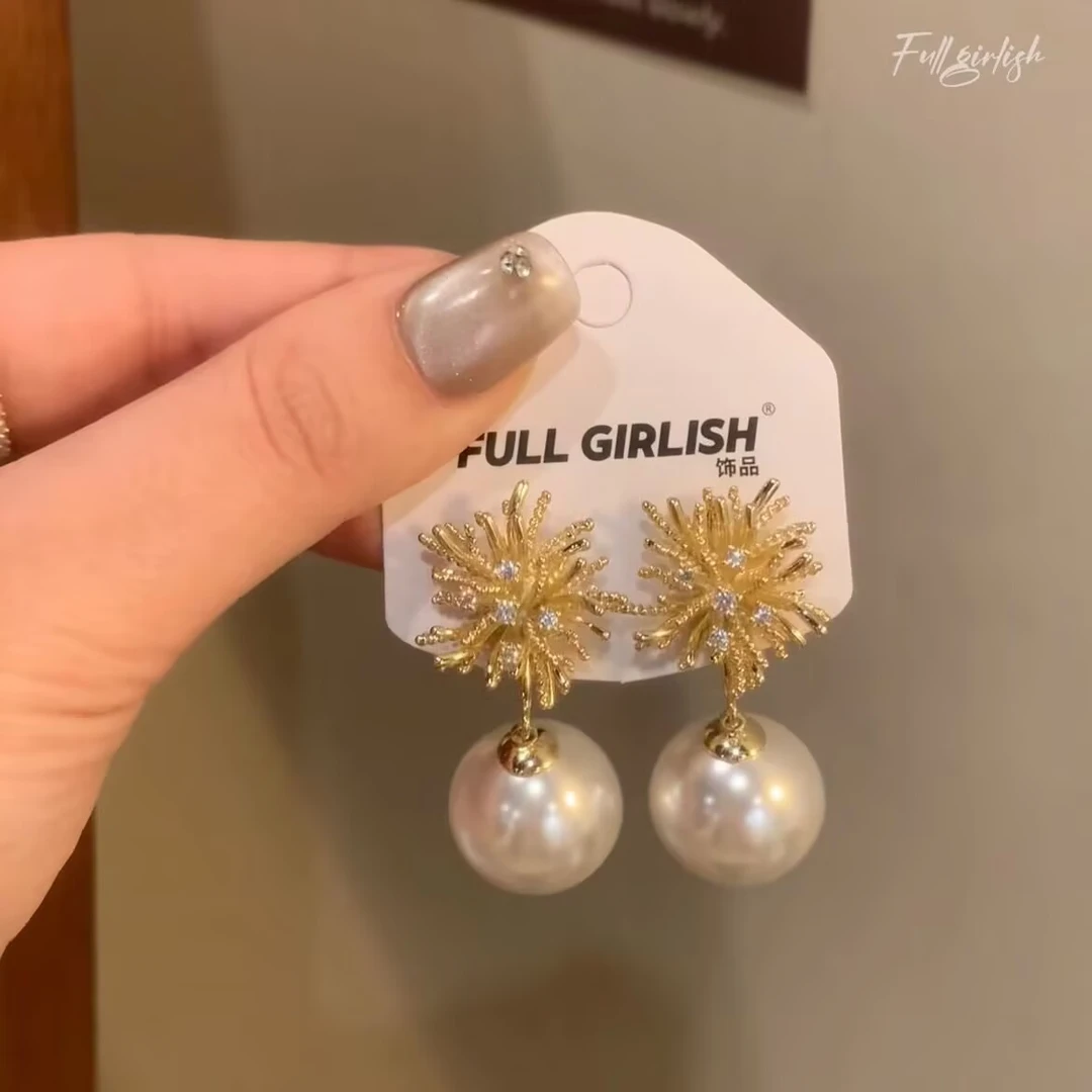 铜合金耳饰 韩系烟花仿珍珠耳坠高级感耳饰时尚百搭小众轻奢耳钉