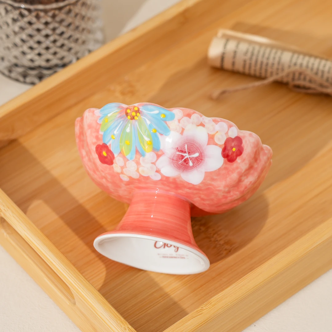 【美森专属】濑户烧-色彩花意高脚冰淇淋杯（粉）