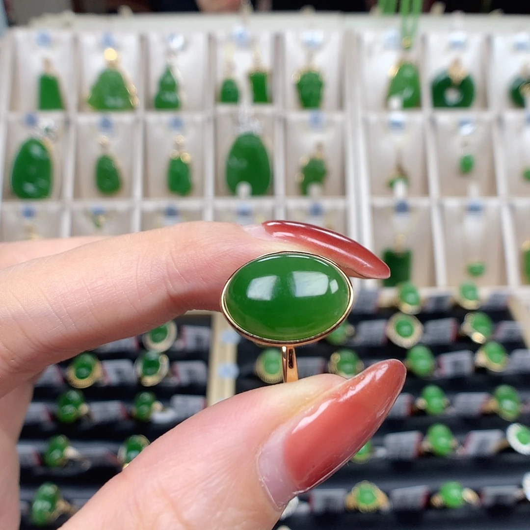 ᝰ***¼和田玉（碧玉）18K金镶嵌戒指1014