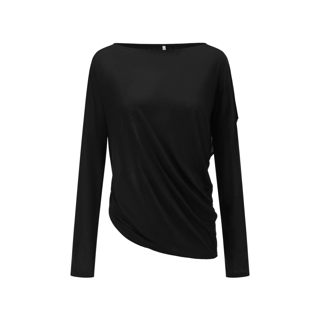 DEEPMOSS  设计师品牌25冬季新品平领扭转荡褶上衣