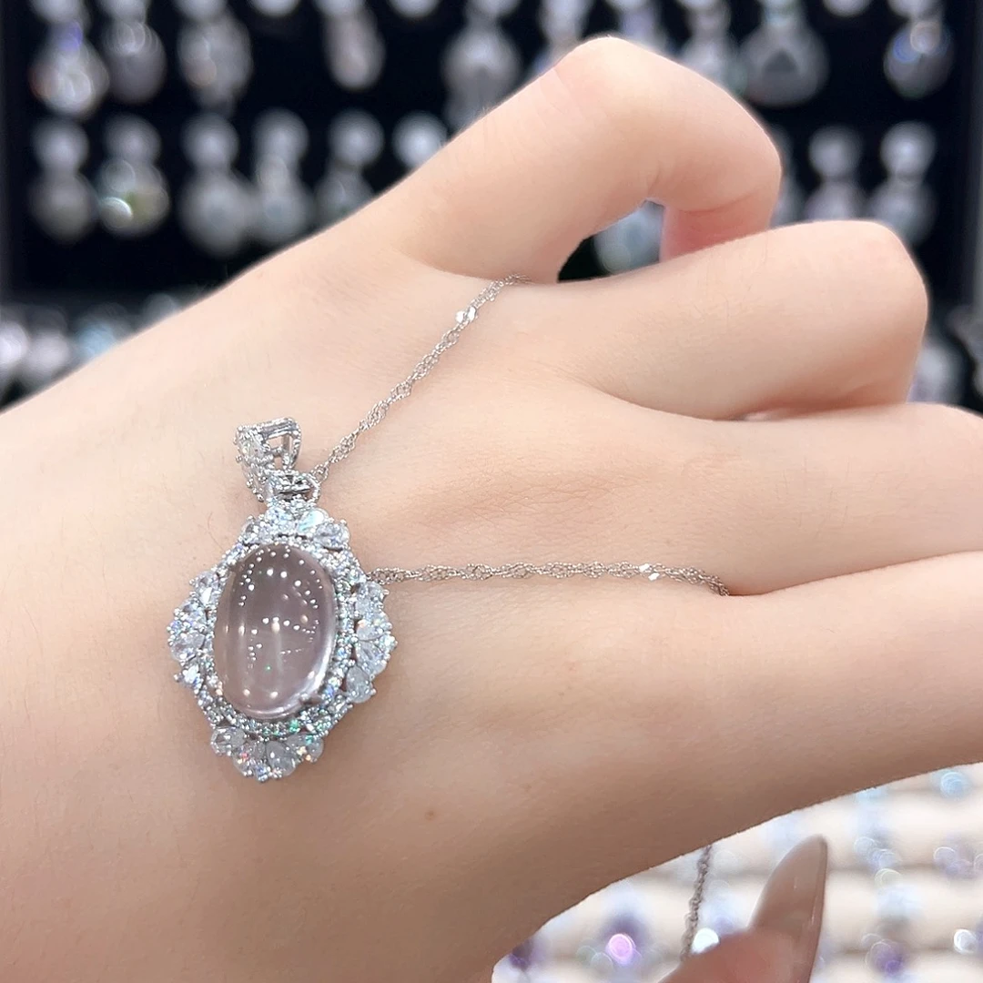 贝***壳银S925镶嵌颈饰芙蓉石