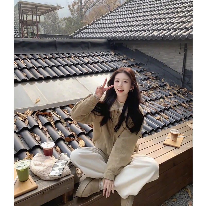 秋冬流行穿搭一整套女2025新款复古翻领夹克外套百搭休闲裤两件套