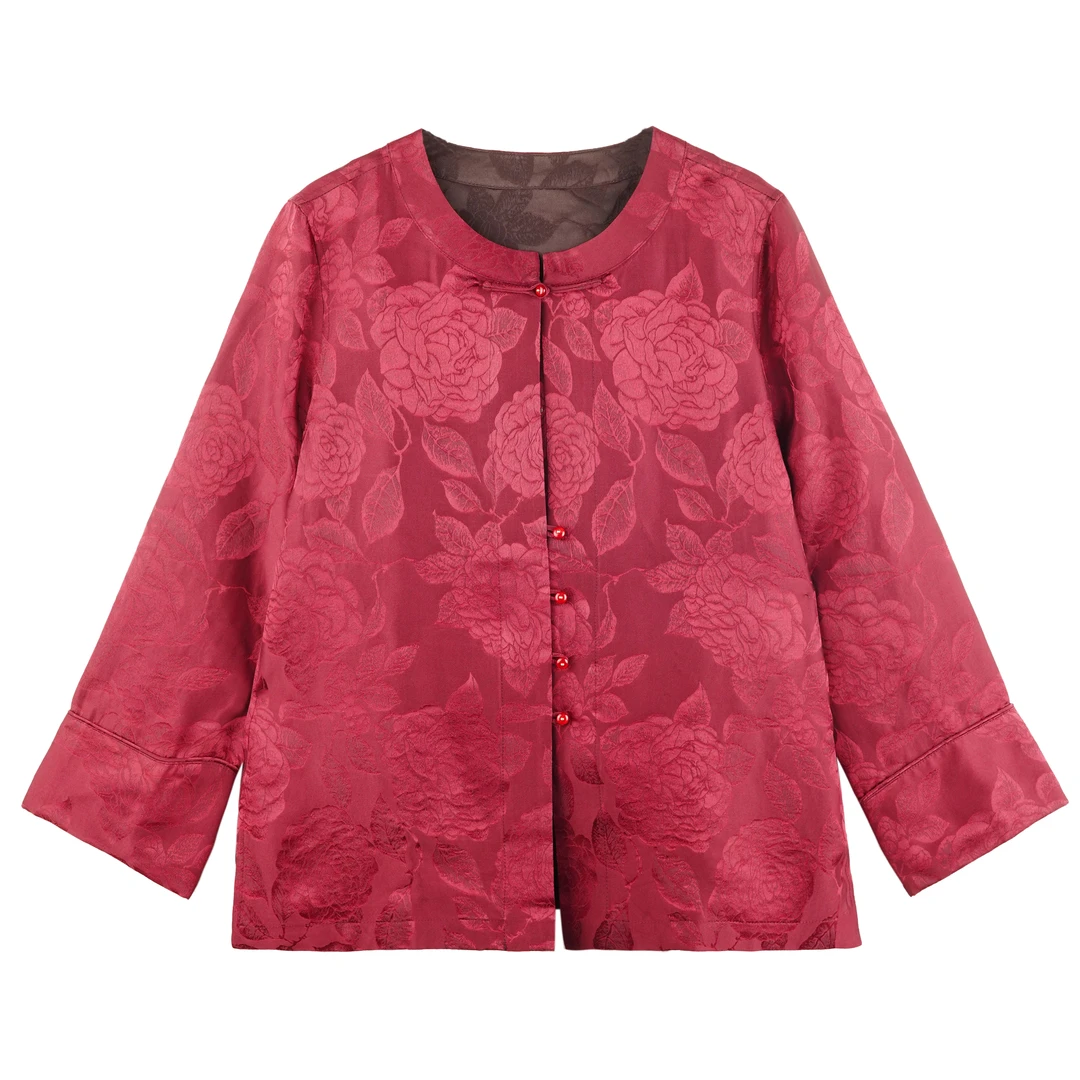 XN2025时尚新款桑蚕丝红色直襟外套24754-1