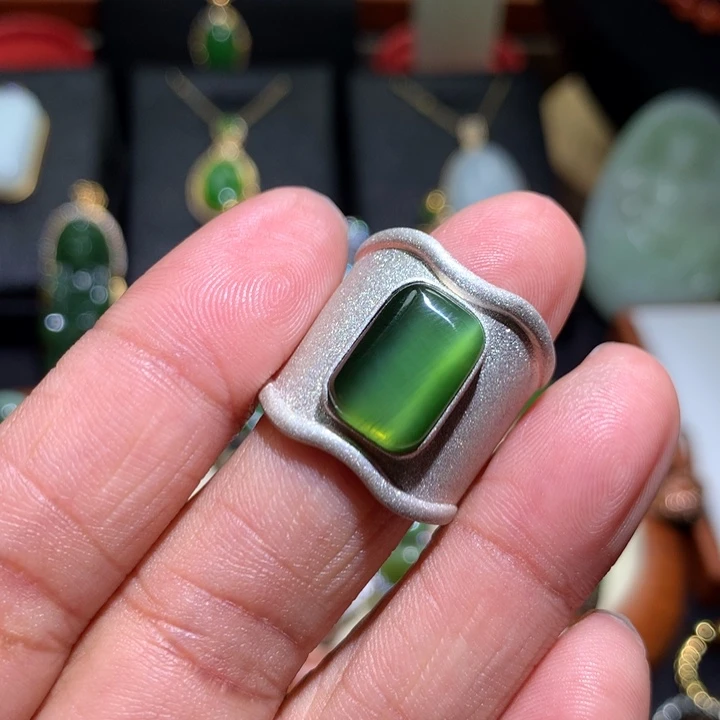 和田玉戒指银S925镶嵌