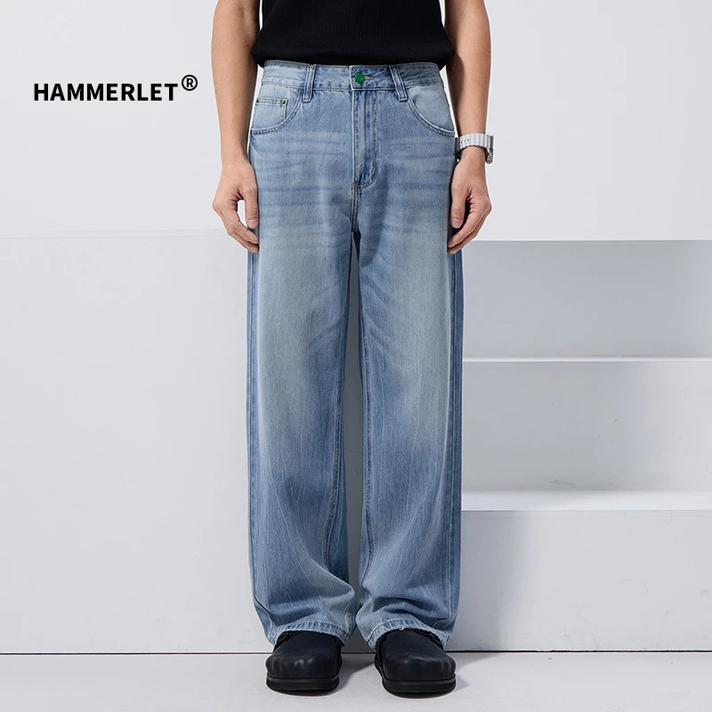 新款夏季薄款男士牛仔裤宽松直筒休闲百搭垂感水洗潮牌裤子