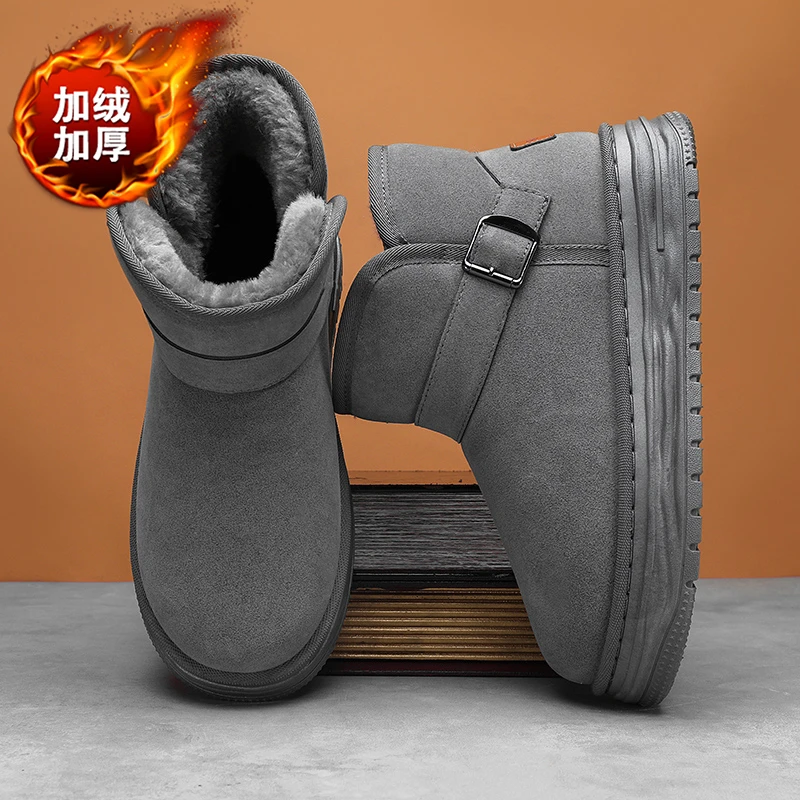 雪地靴男鞋冬季新款厚实增高防寒高帮棉鞋时尚百搭加绒保暖面包鞋