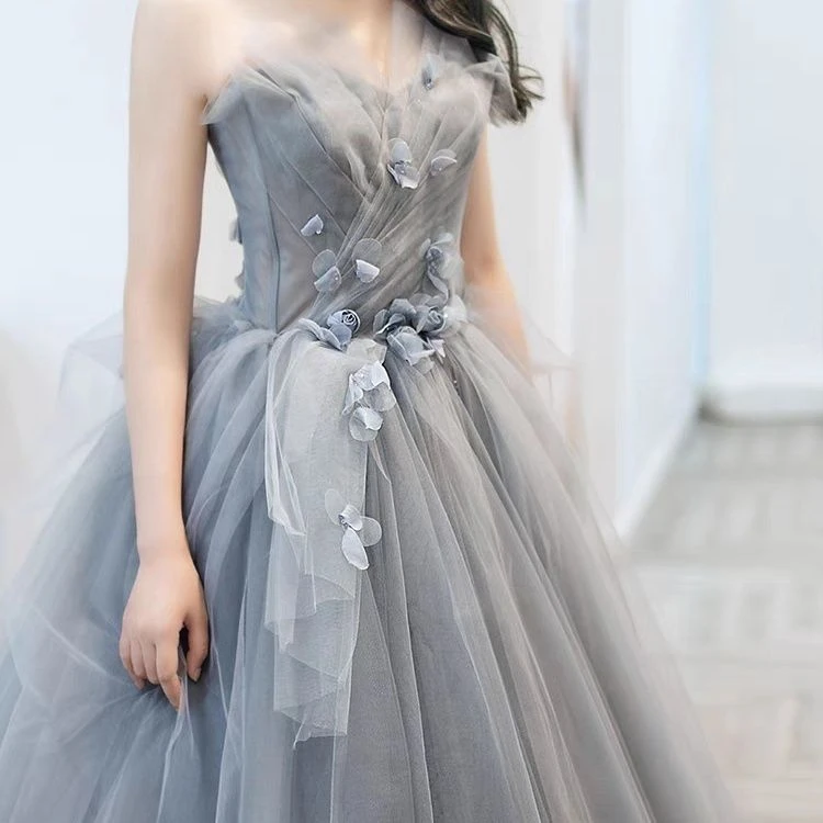 蓝色晚礼服裙女2025新款高级感高端轻奢小众成人婚纱法式敬酒年会